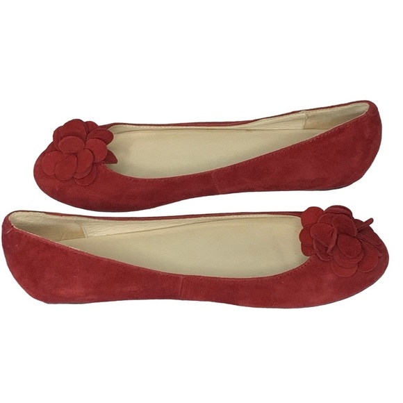 J. Jill red leather suede ballet flat with floral pompom on toe. Size‎ 9 - Picture 4 of 10